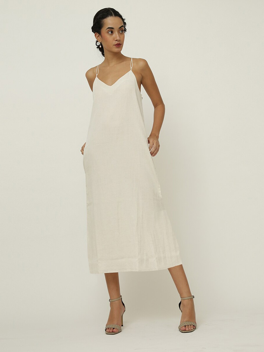 

Saltpetre Cream A-Line Shoulder Straps Midi Dress