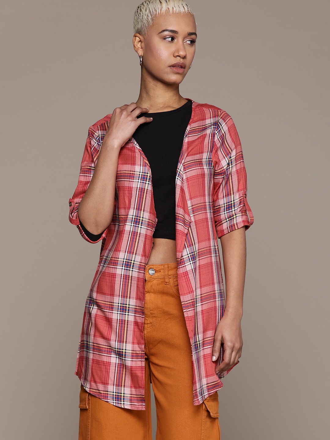 

Roadster Women Checked Shrug, Orange