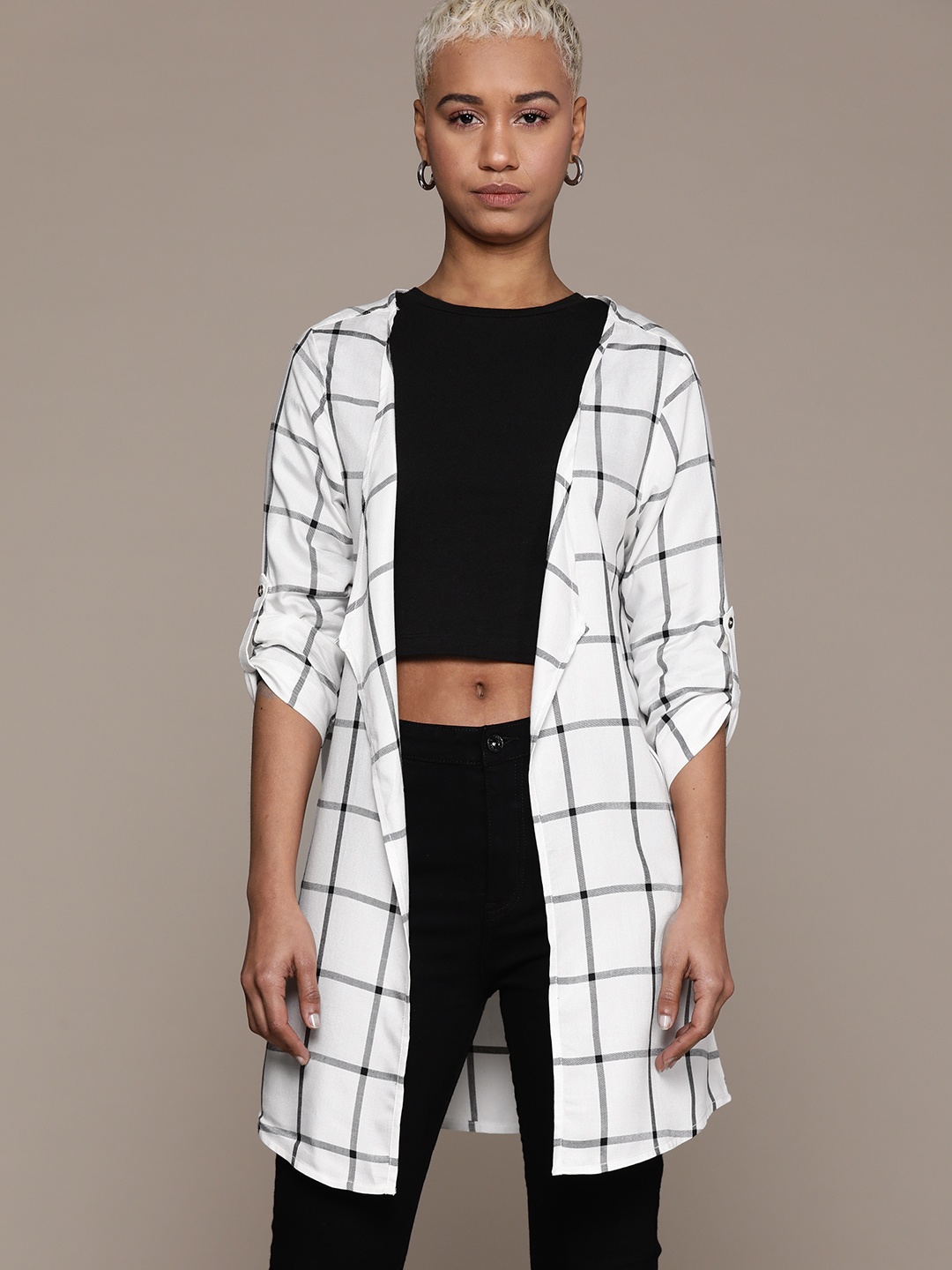 

Roadster Women Checked Shrug, White