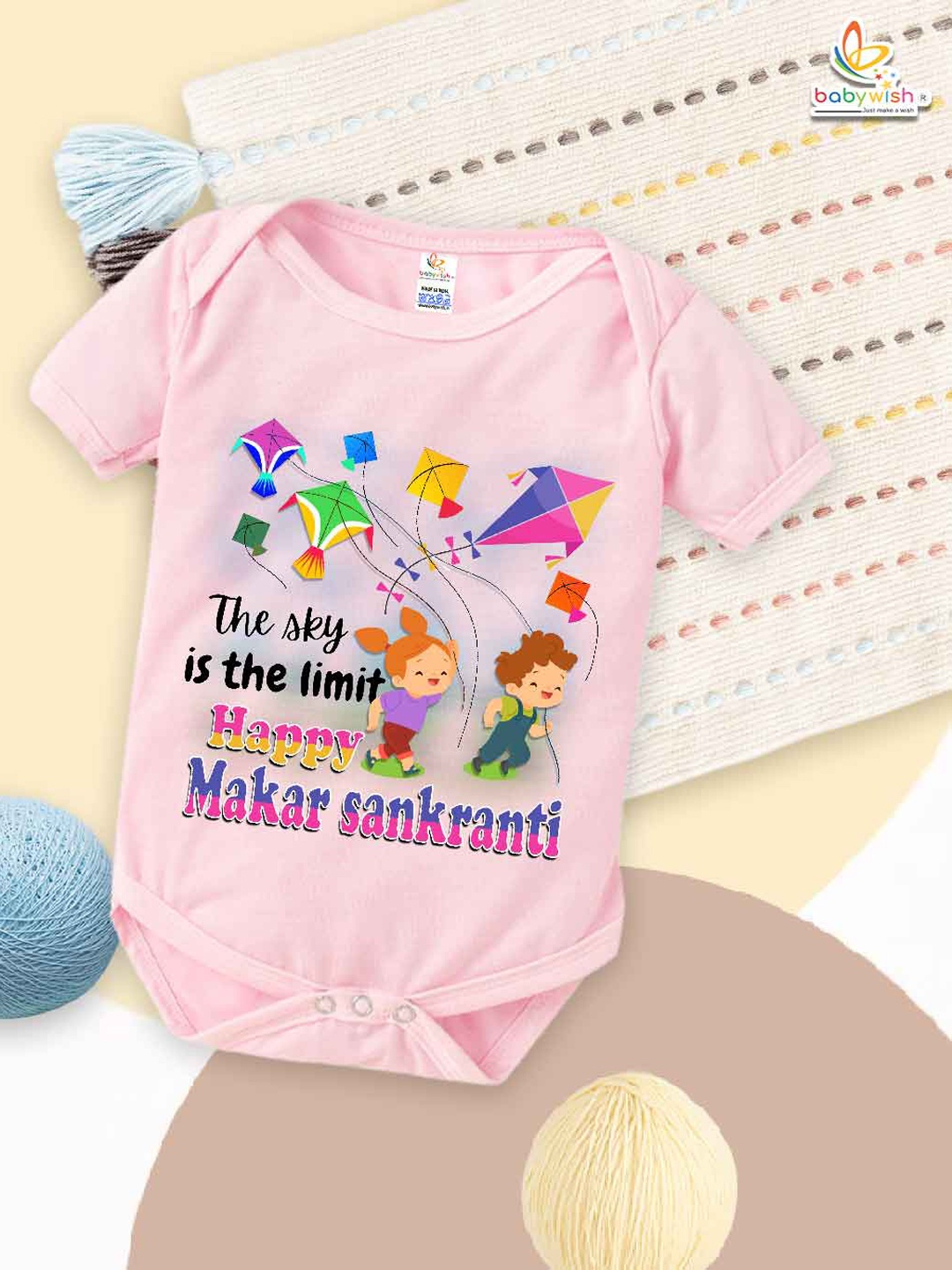 

Babywish Infants Printed Cotton Makar Sankranti Special Bodysuit, Pink