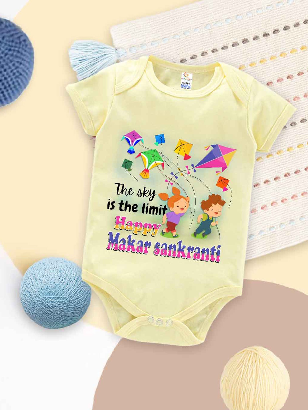 

Babywish Infants Printed Cotton Makar Sankranti Special Bodysuit, Yellow