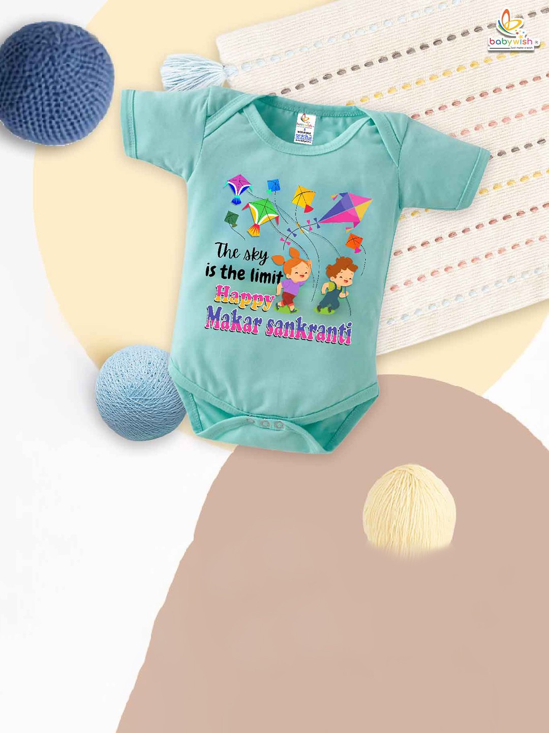 

Babywish Infants Printed Cotton Makar Sankranti Special Bodysuit, Sea green