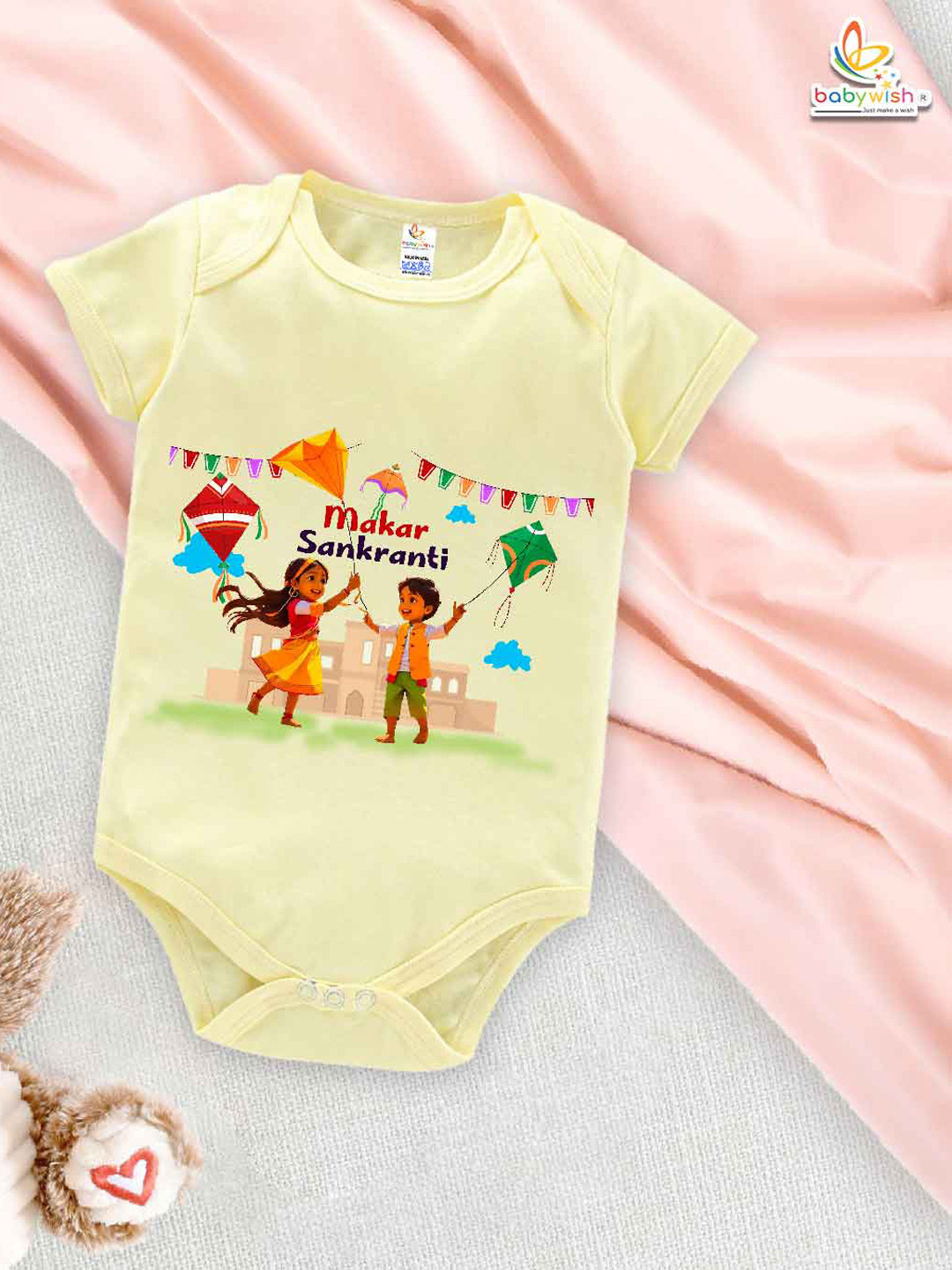

Babywish Infants Graphic Printed Cotton Makar Sankranti Special Bodysuit, Yellow