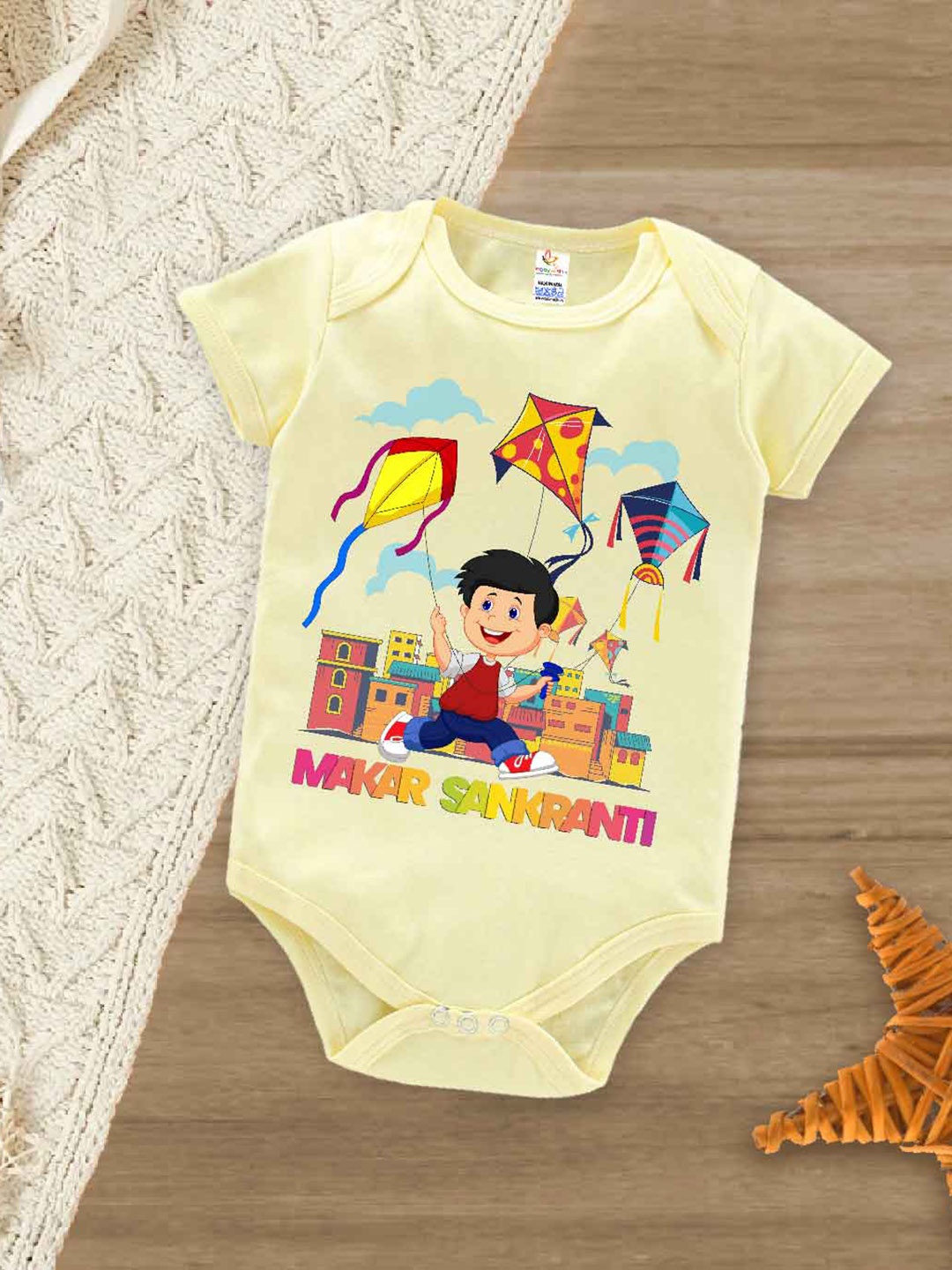 

Babywish Infants Printed Cotton Bodysuit, Yellow