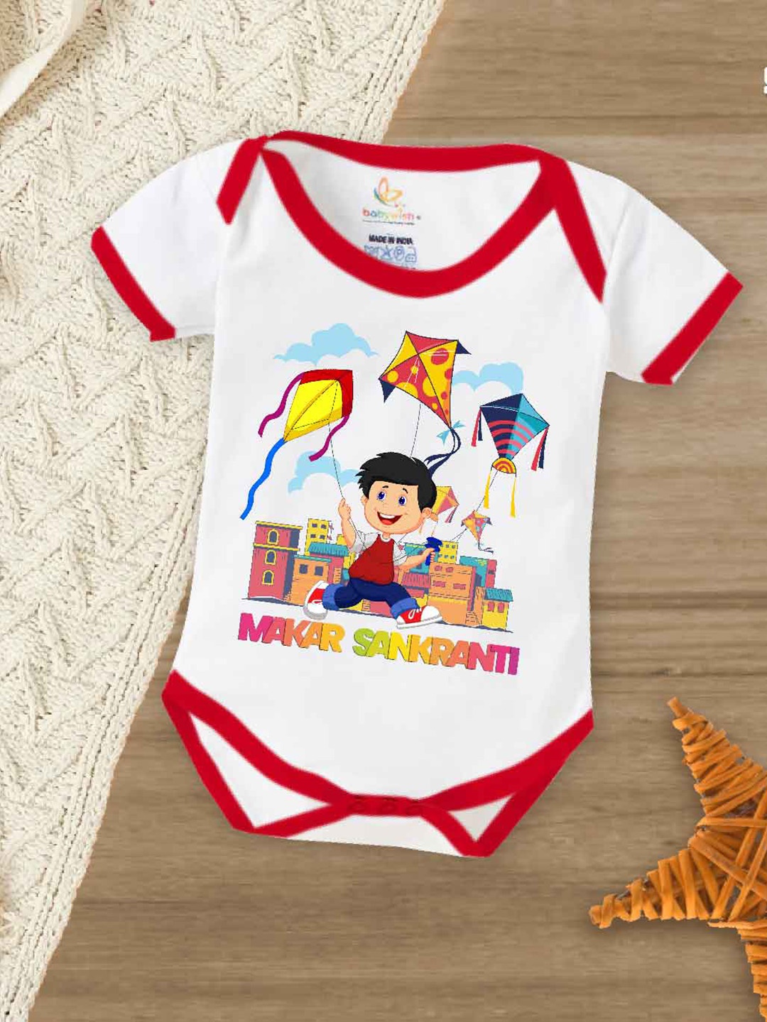 

Babywish Infants Printed Cotton Bodysuit, White