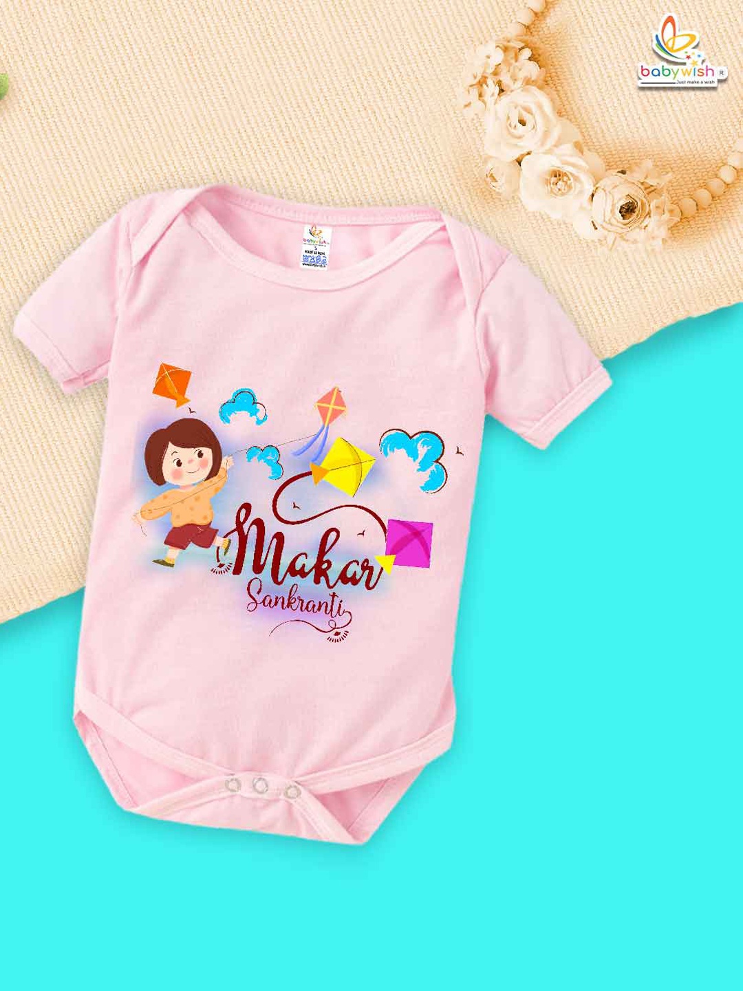 

Babywish Infants Printed Cotton Makar Sankranti Special Bodysuit, Pink