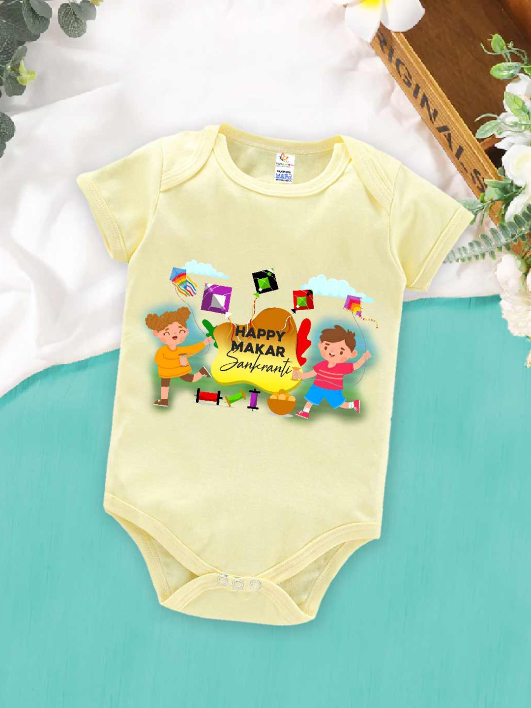 

Babywish Infants Printed Cotton Bodysuit, Yellow