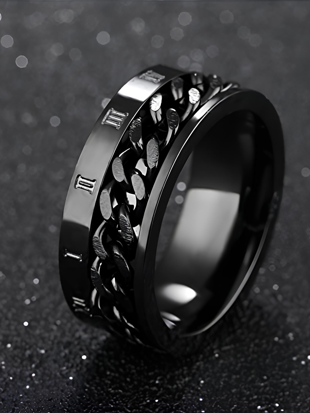 

KARISHMA KREATIONS Unisex Chain Design Stainless Steel Band Finger Ring, Black
