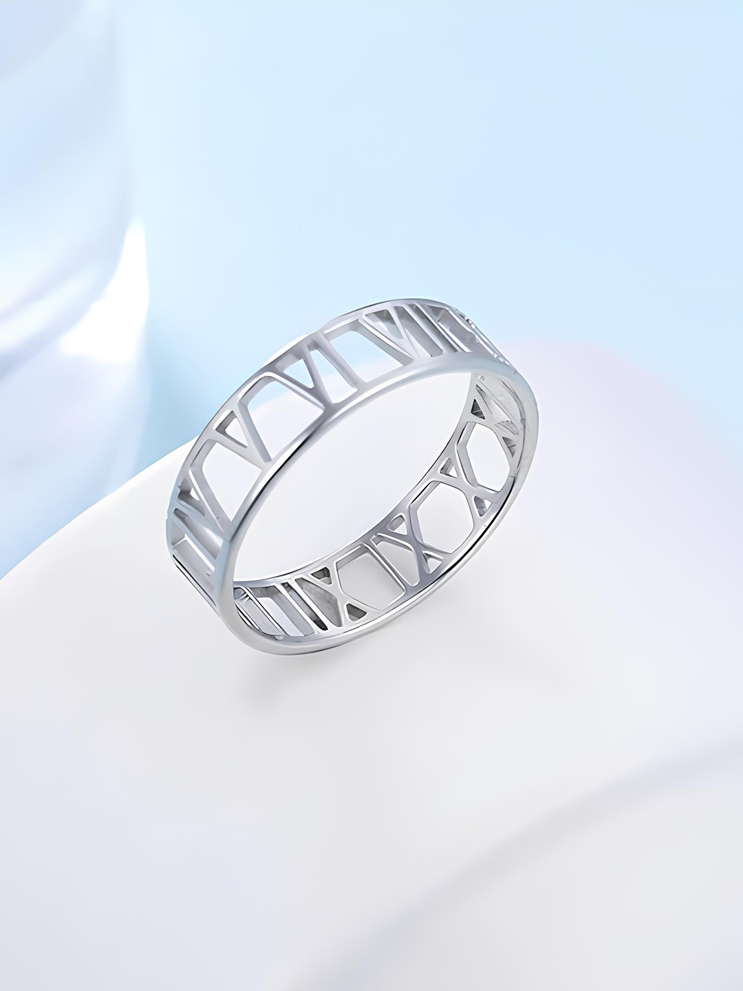 

KARISHMA KREATIONS Unisex Silver-Plated Roman Numerals Stainless Steel Finger Ring