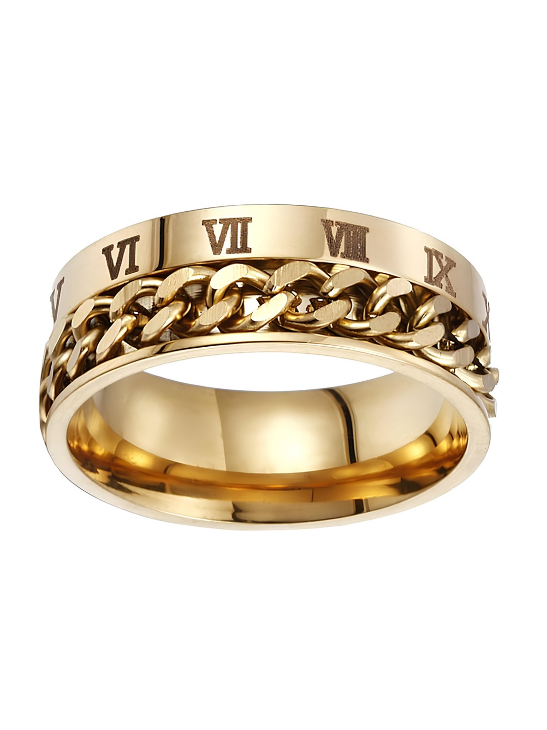

KARISHMA KREATIONS Unisex Gold-Plated Chain Design Stainless Steel Band Finger Ring