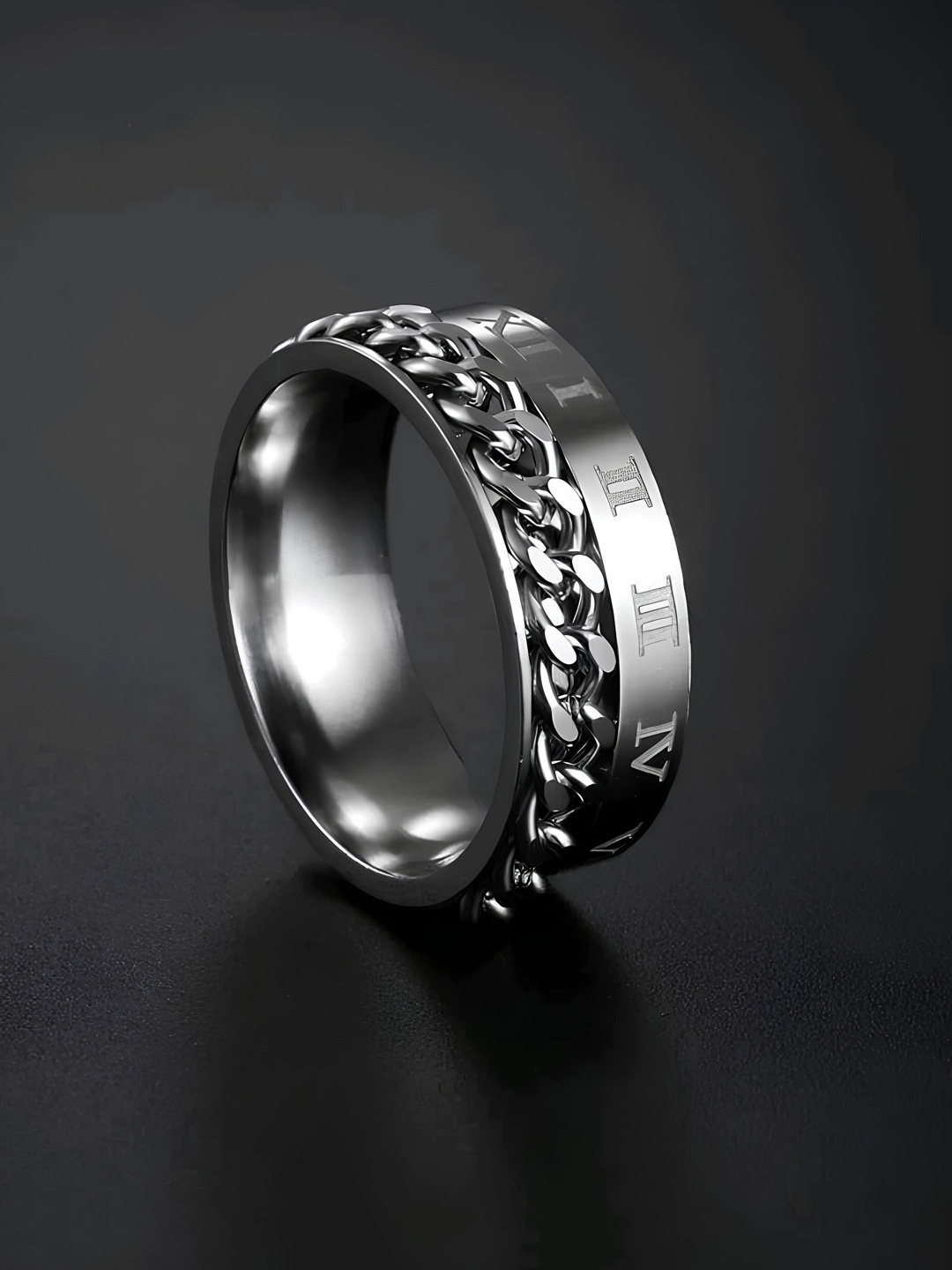 

KARISHMA KREATIONS Unisex Silver-Plated Chain Design Stainless Steel Band Finger Ring
