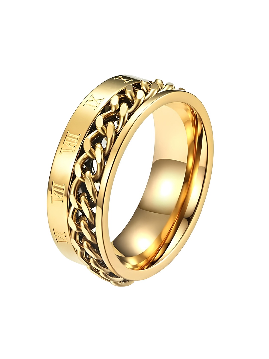 

KARISHMA KREATIONS Unisex Gold-Plated Chain Design Stainless Steel Band Finger Ring