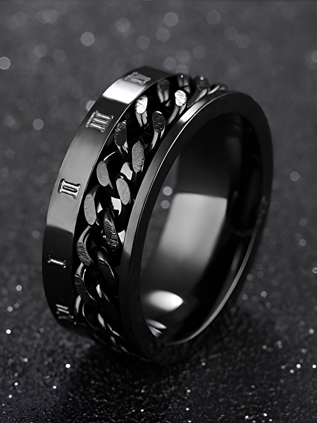 

KARISHMA KREATIONS Unisex Chain Design Stainless Steel Band Finger Ring, Black