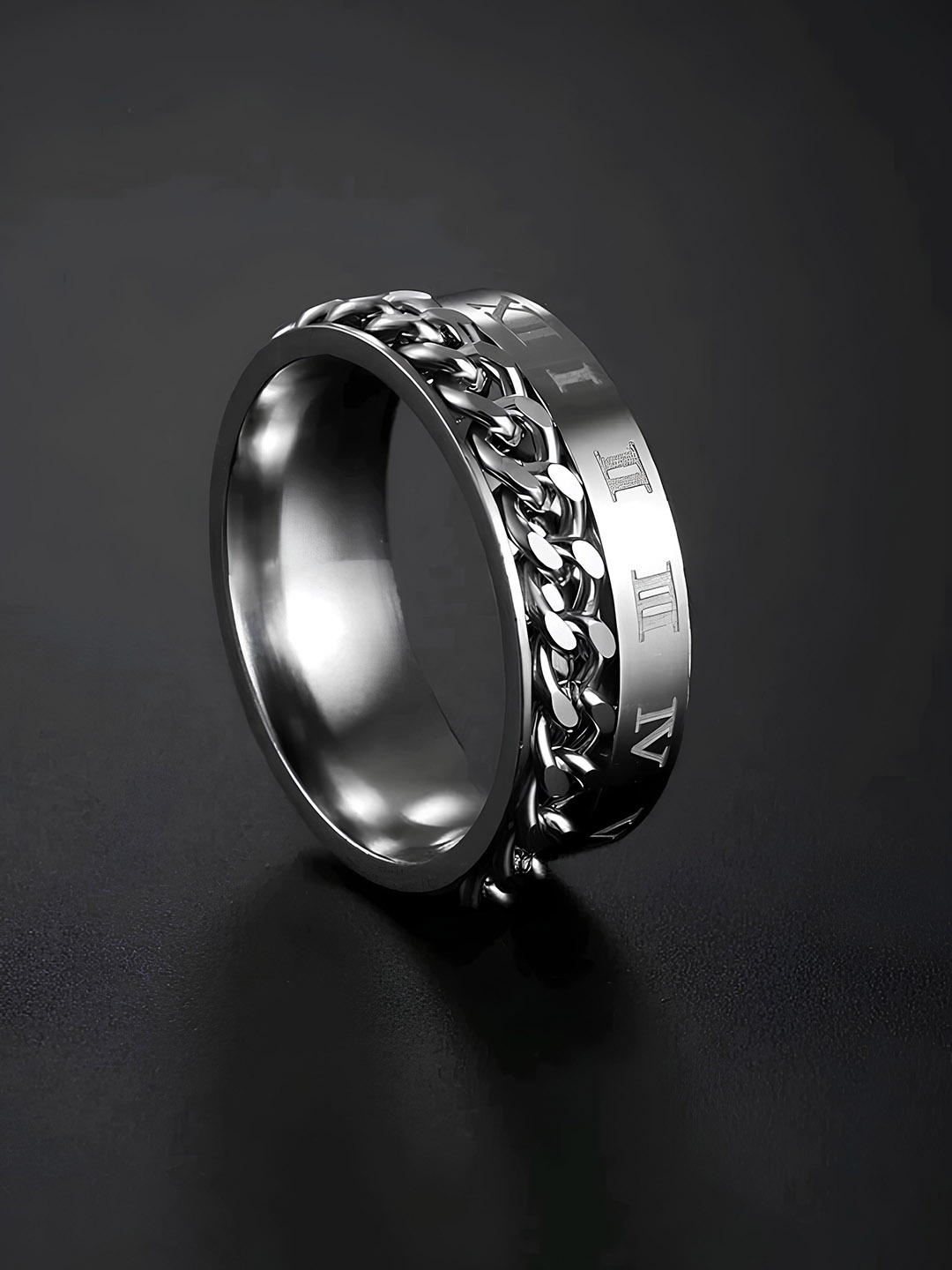 

KARISHMA KREATIONS Unisex Silver-plated Roman Numerals Stainless Steel Band Ring