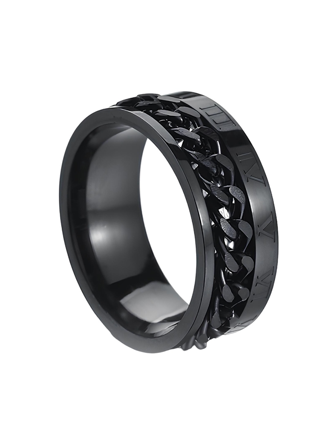 

KARISHMA KREATIONS Unisex Chain Design Stainless Steel Band Finger Ring, Black