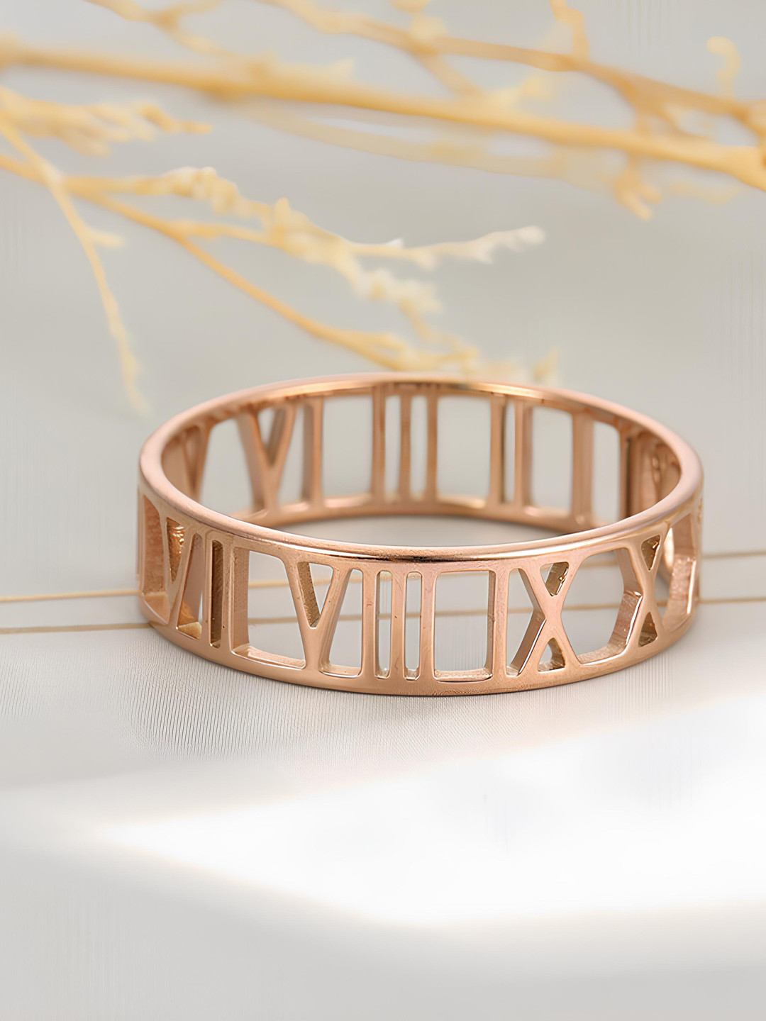 

KARISHMA KREATIONS Unisex Rose Gold-Plated Hollow Design Stainless Steel Band Finger Ring