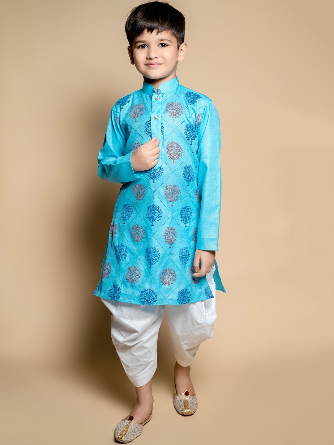 

BAESD Boys Printed Straight Kurta With Patiala, Turquoise blue