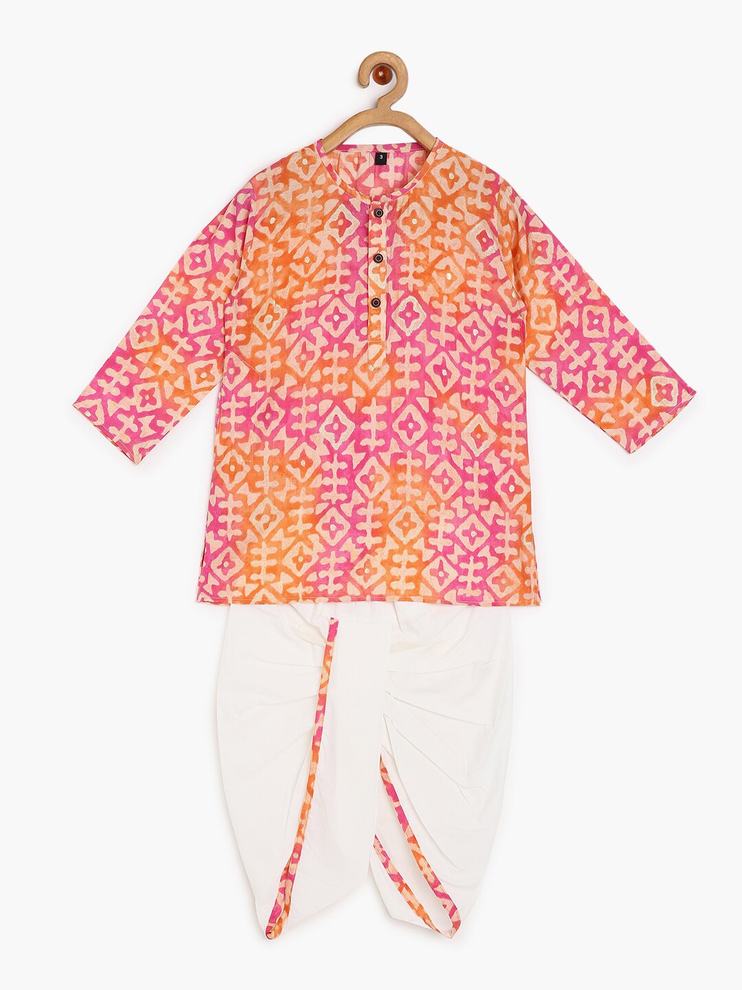 

BAESD Unisex Kids Floral Printed Round Neck Straight Kurta with Dhoti Pants &, Pink