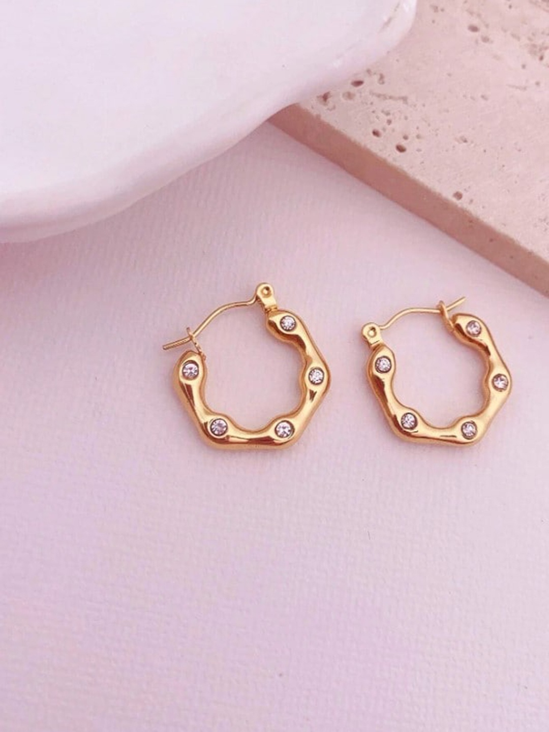 

VIEN Gold-Plated Stone-Studded Circular Hoop Earrings