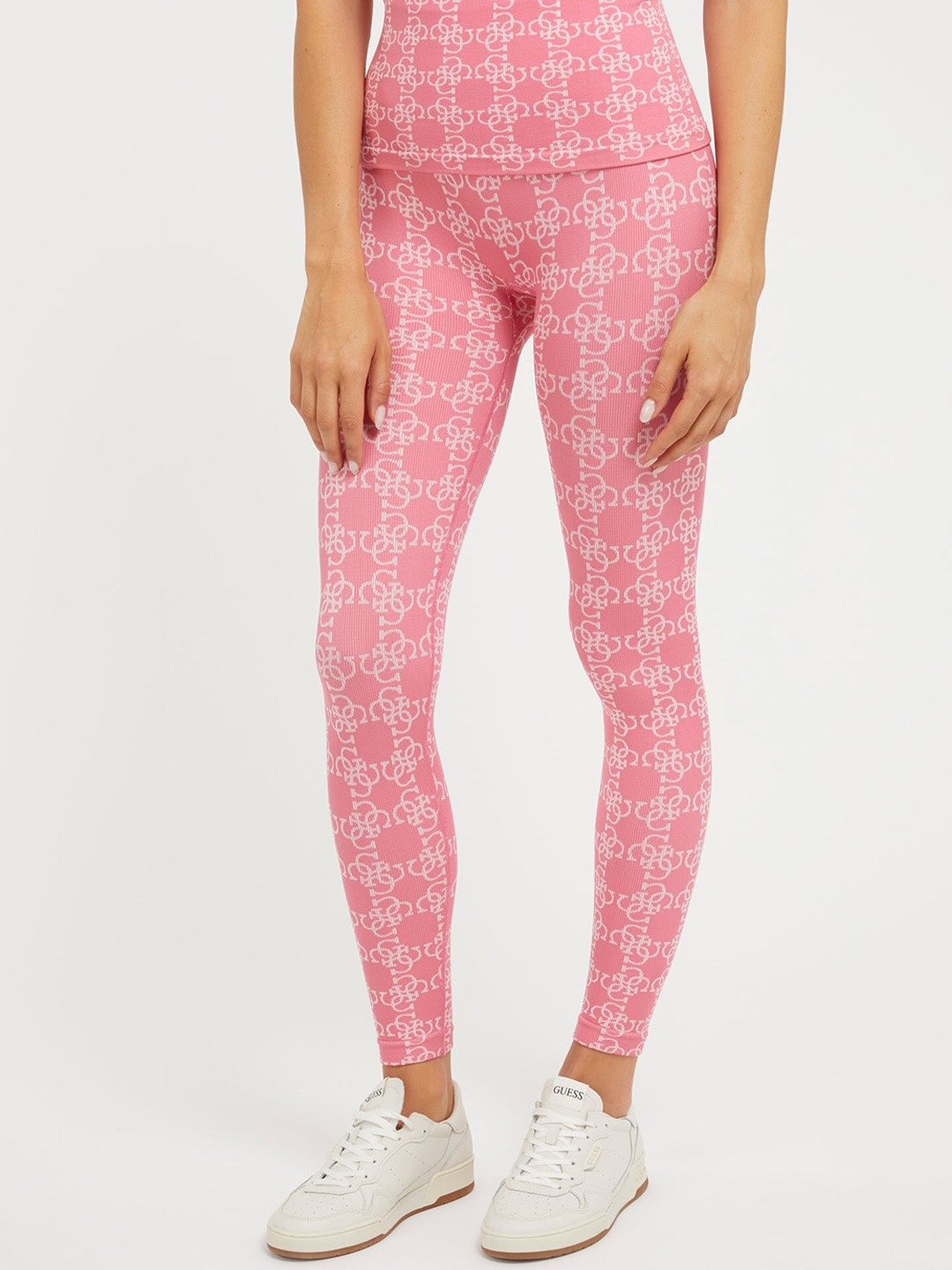 

GUESS Women 4G Logo Printed Ankle-Length Gym Tights, Pink