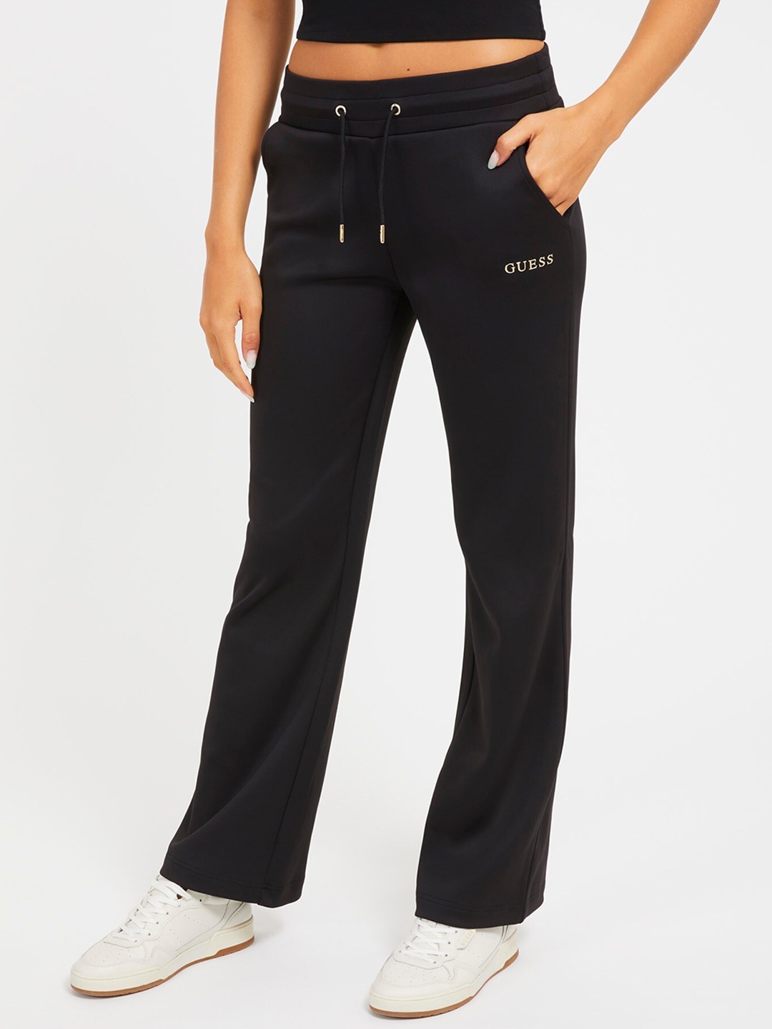 

GUESS Women Straight Fit Track Pants, Black