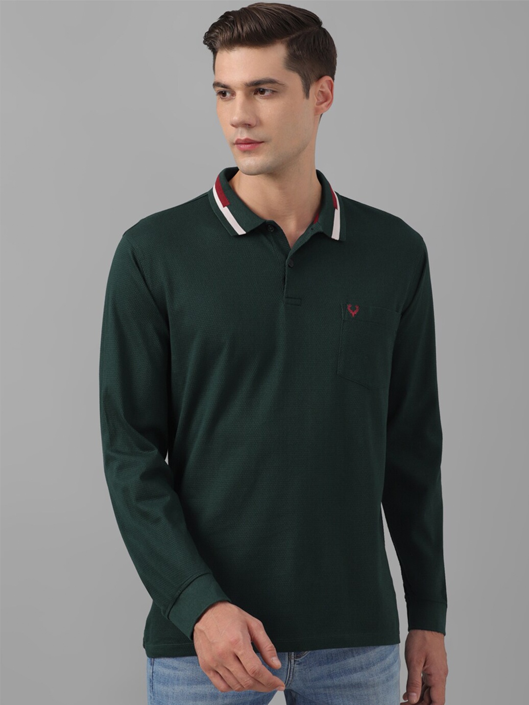 

Allen Solly Polo Collar Long Sleeves Pure Cotton T-shirt, Green