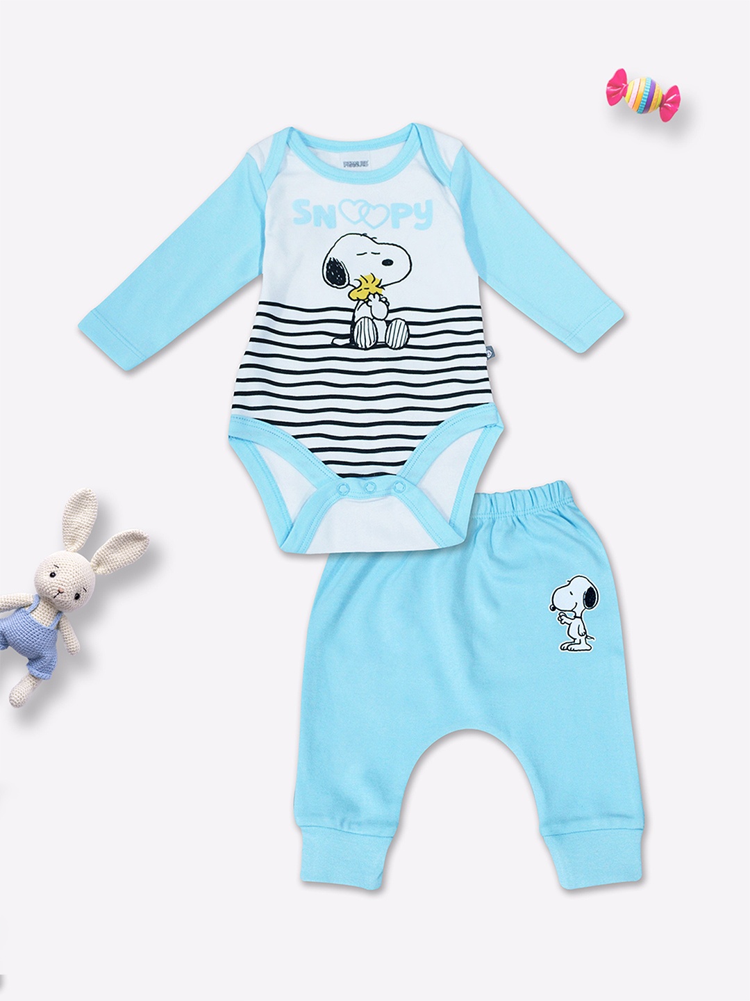 

Moms Love Girls Printed Pure Cotton Top with Trouser, Turquoise blue