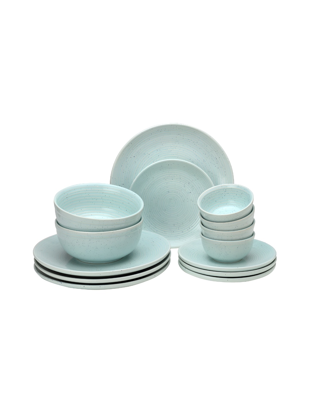 

BODHI HOUSE Green & 14 Pieces Handcrafted and Hand Painted Stoneware Glossy Dinner Set