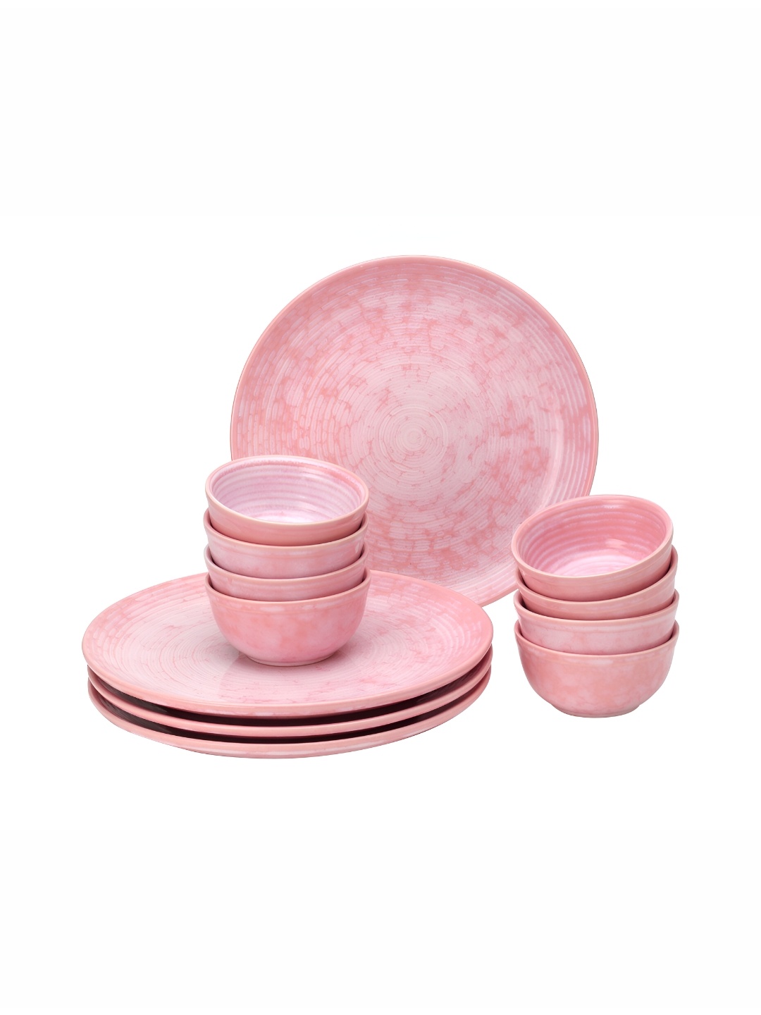 

BODHI HOUSE Pink & 12 Pieces Handcrafted and Hand Painted Stoneware Glossy Dinner Set