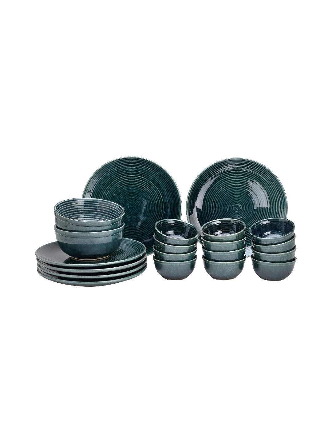 

BODHI HOUSE Green & 20 Pieces Handcrafted and Hand Painted Stoneware Glossy Dinner Set
