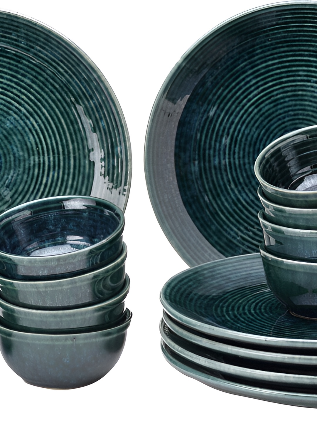 

BODHI HOUSE Green & 18 Pieces Handcrafted and Hand Painted Stoneware Glossy Dinner Set
