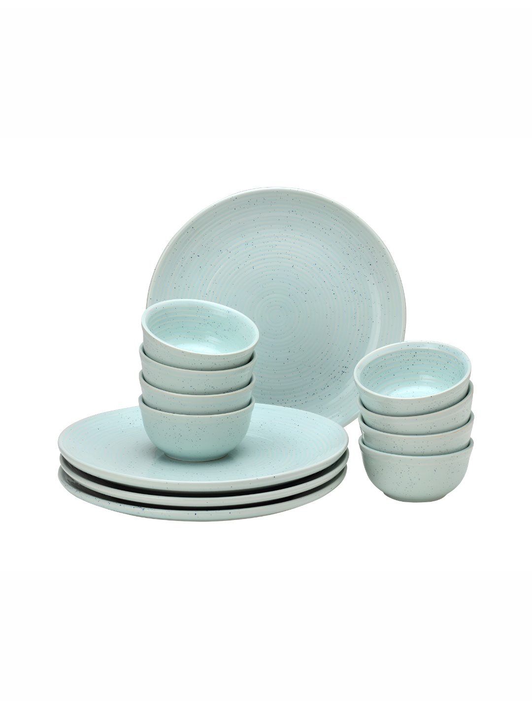 

BODHI HOUSE Green & 12 Pieces Handcrafted and Hand Painted Stoneware Glossy Dinner Set