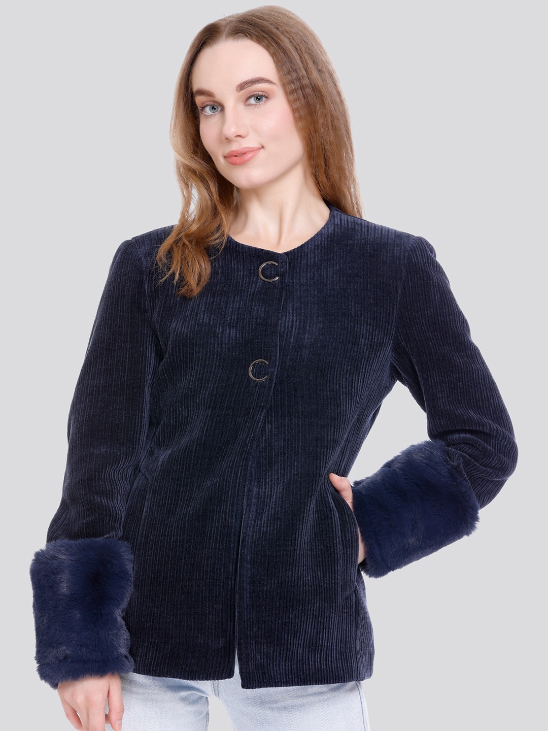 

C-Aerin Casual Buttoned Winter Coat, Navy blue