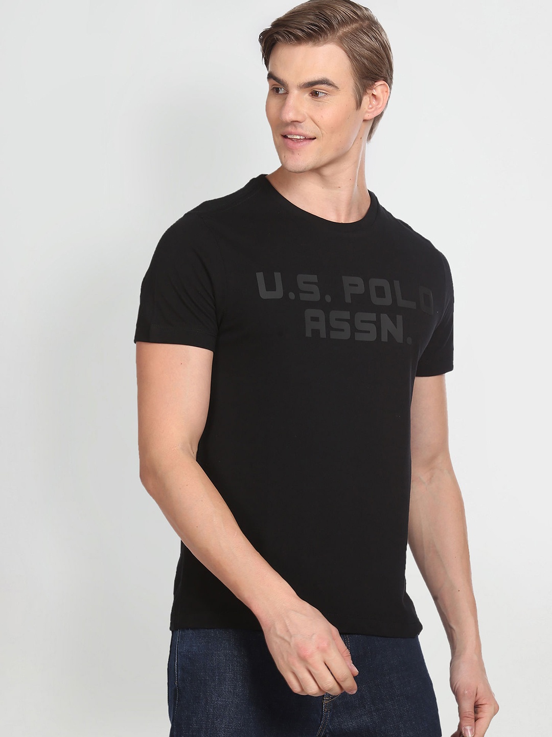 

U.S. Polo Assn. Denim Co. Brand Logo Printed Pure Cotton Slim Fit T-shirt, Black