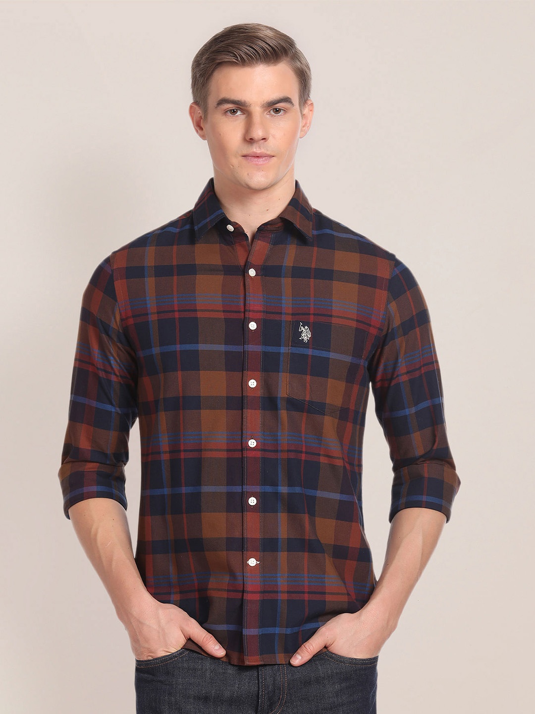 

U.S. Polo Assn. Pure Cotton Checked Casual Shirt, Brown