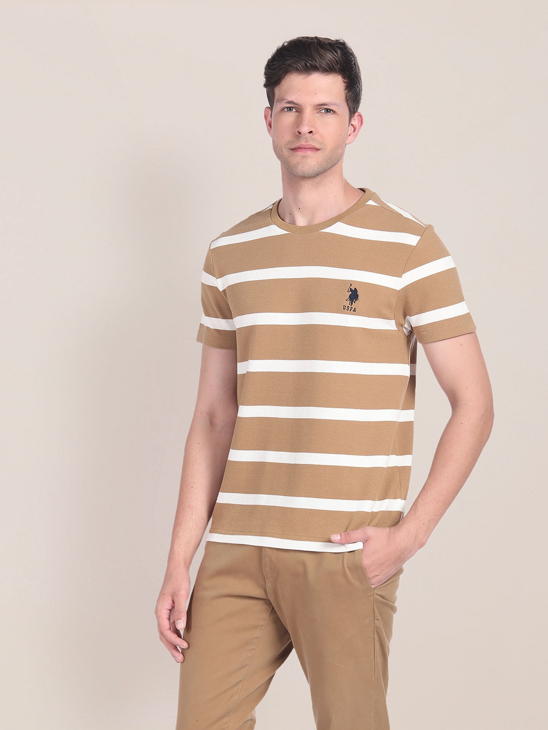 

U.S. Polo Assn. Striped Slim Fit T-shirt, Beige