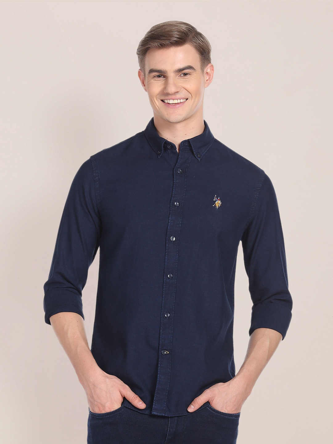 

U.S. Polo Assn. Men Tailored Fit Cotton Casual Shirt, Navy blue
