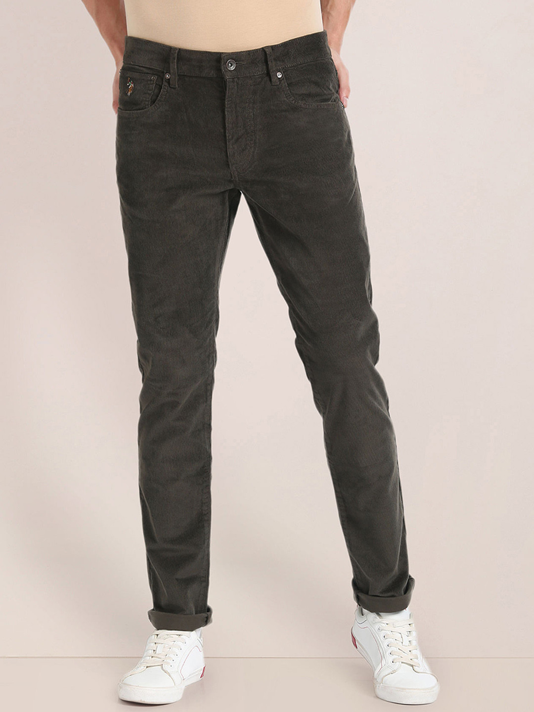 

U.S. Polo Assn. Men Mid Rise Corduroy Trousers, Charcoal