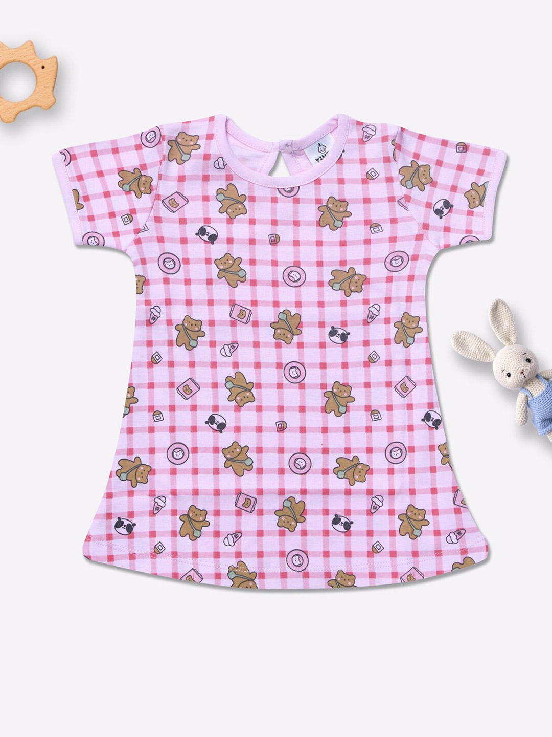 

Moms Love Infants Girl Conversational Print Cotton T-shirt Dress, Pink