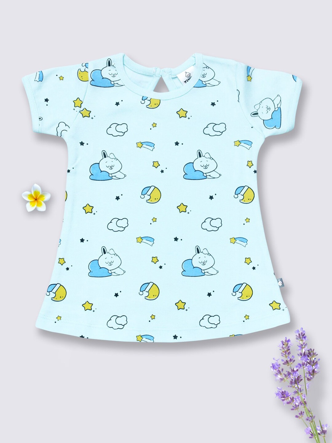 

Moms Love Infants Girl Conversational Print Cotton T-shirt Dress, Sea green