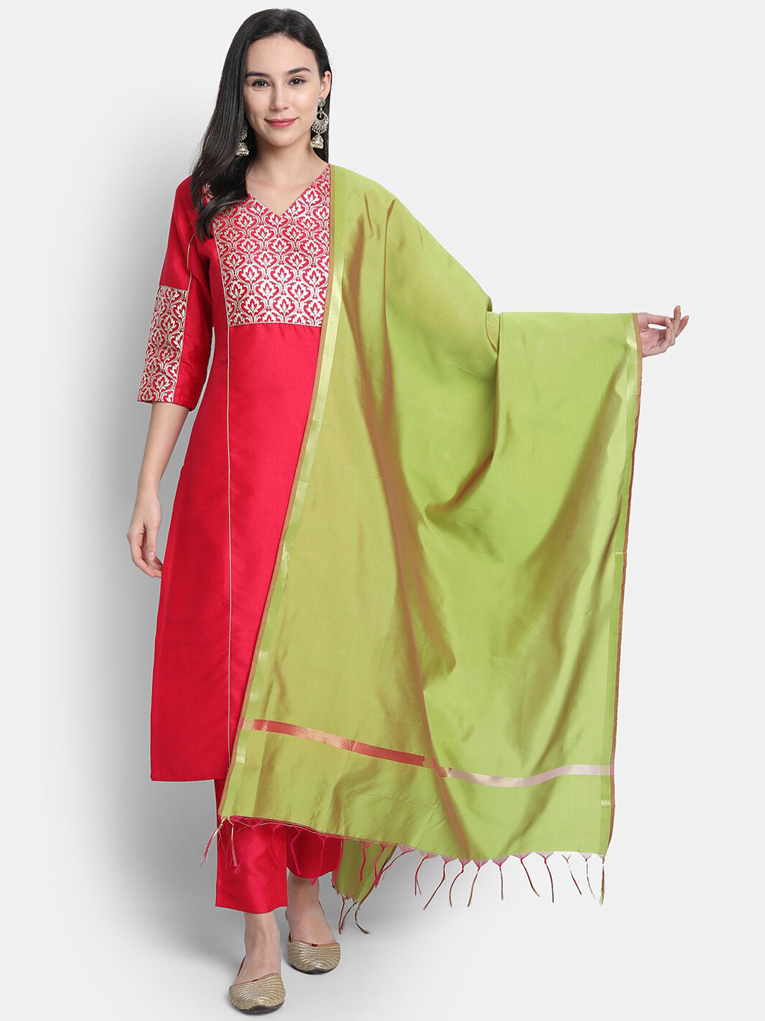 

Janasya Floral Print Straight Kurta with Pant & With Dupatta, Pink