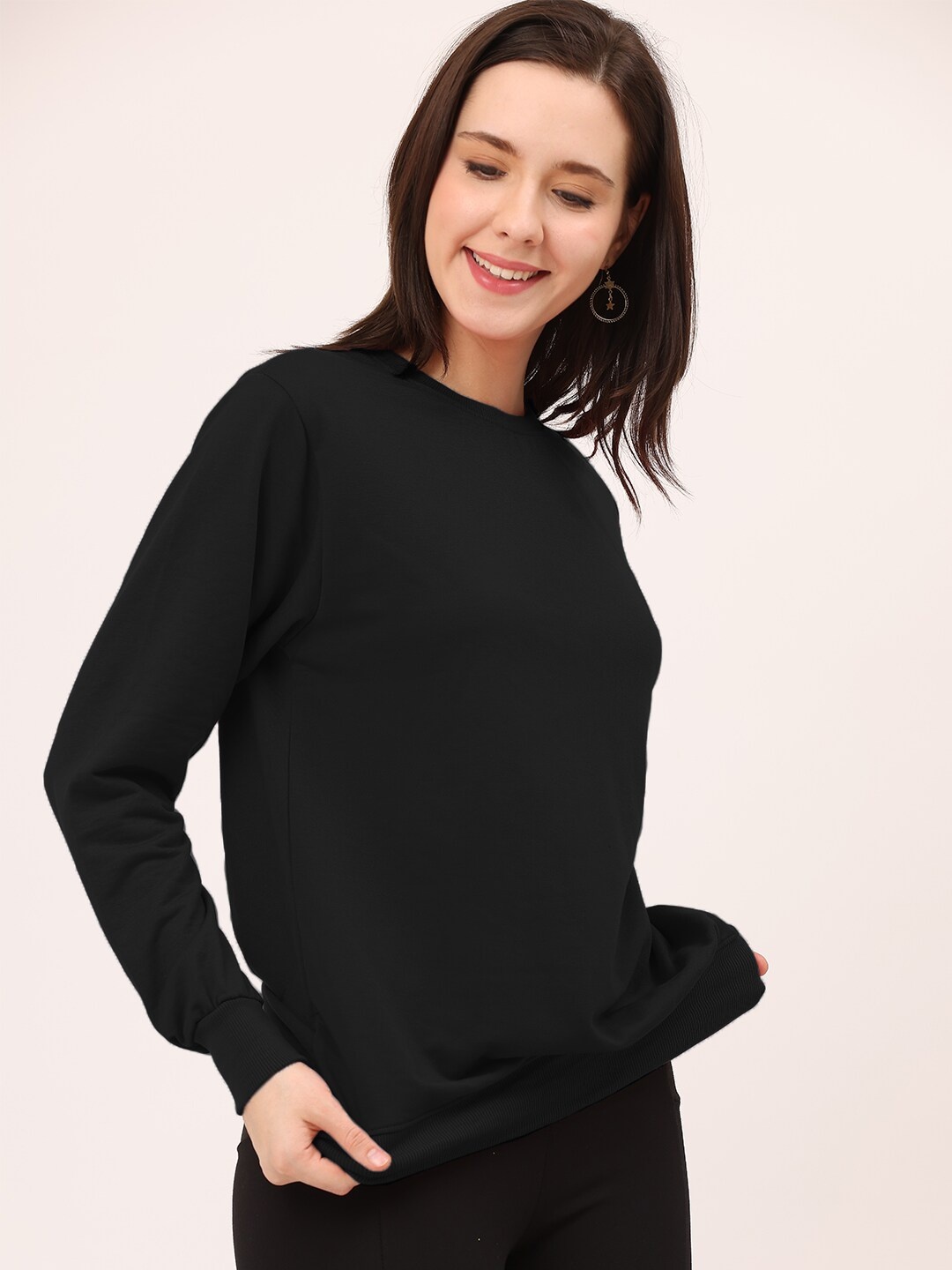

Leotude Round Neck Fleece Pullover Sweatshirt, Black