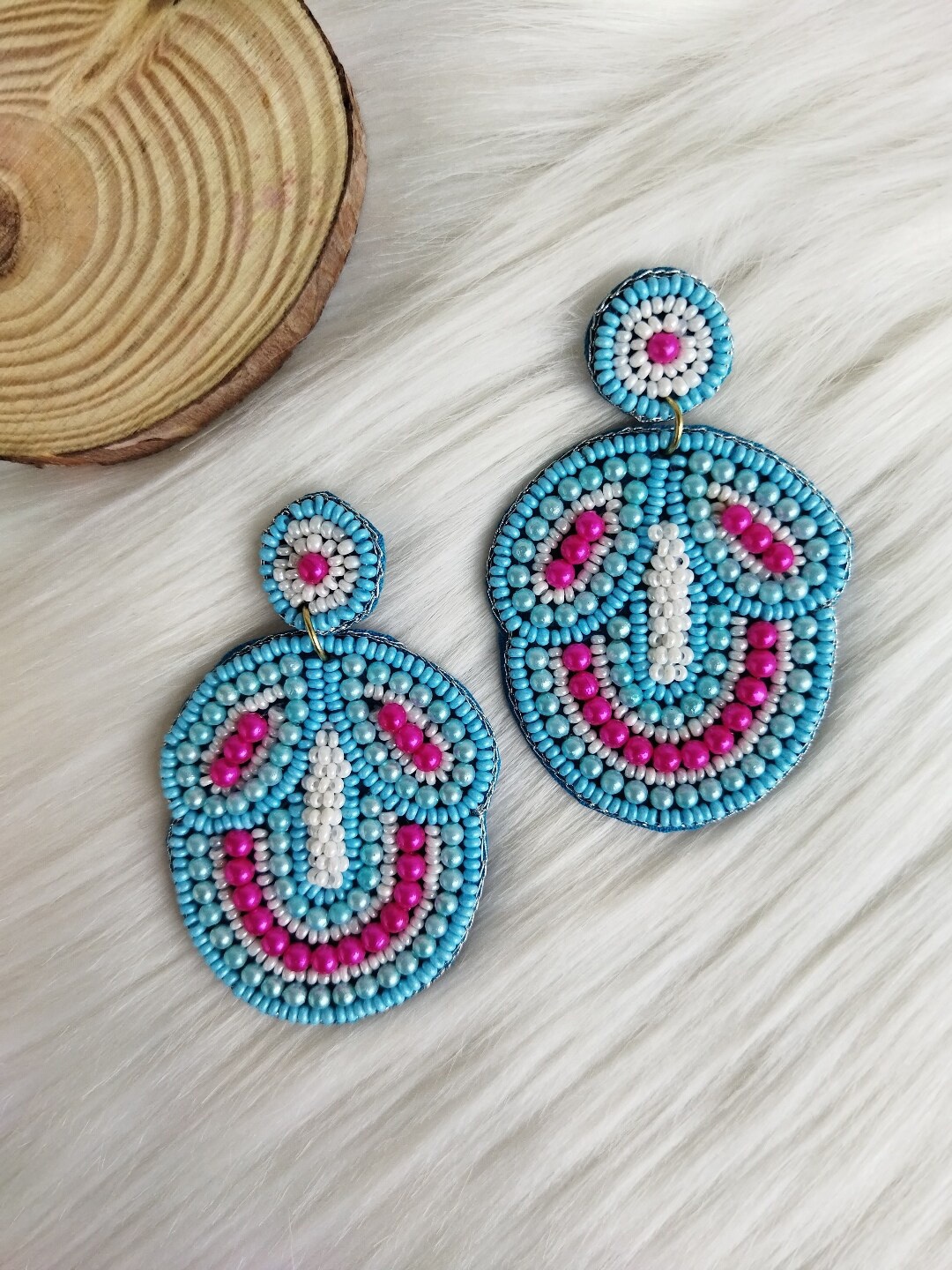 

Crunchy Fashion Contemporary Beaded Drop Earrings, Blue