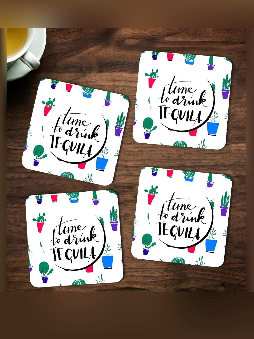 

ARTBUG 4 Pieces White Printed Wooden Coasters