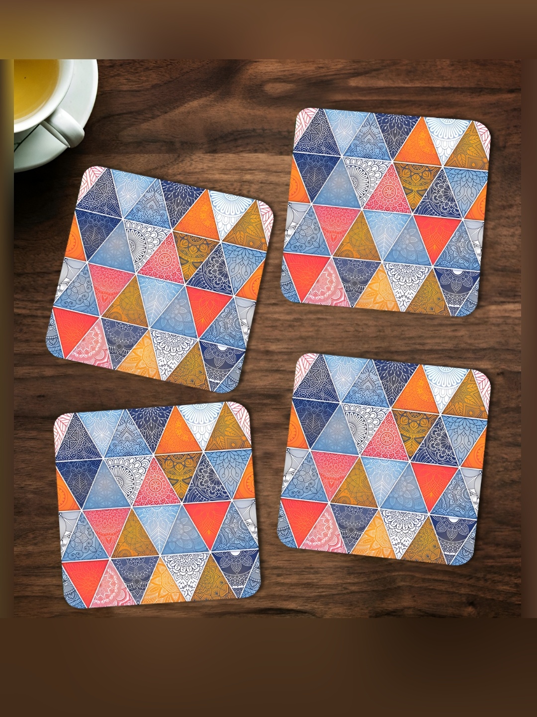 

ARTBUG Blue & White 4 Pieces Printed Square Wooden Coasters