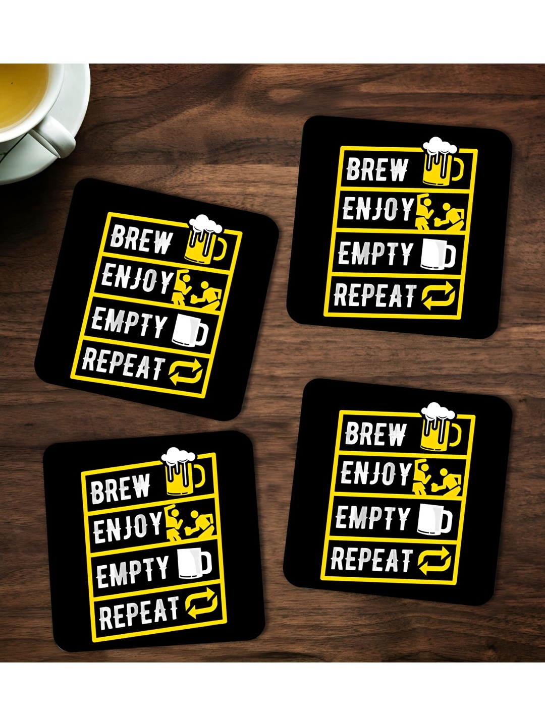 

ARTBUG 4 Pieces Black Printed Wooden Coasters