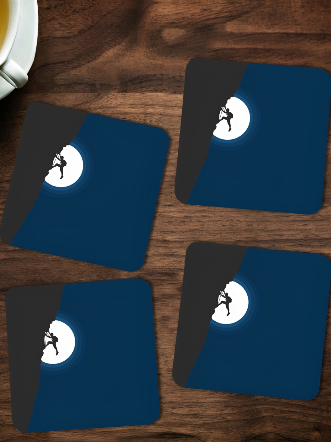 

ARTBUG 4 Pieces Black Printed Wooden Coasters, Blue