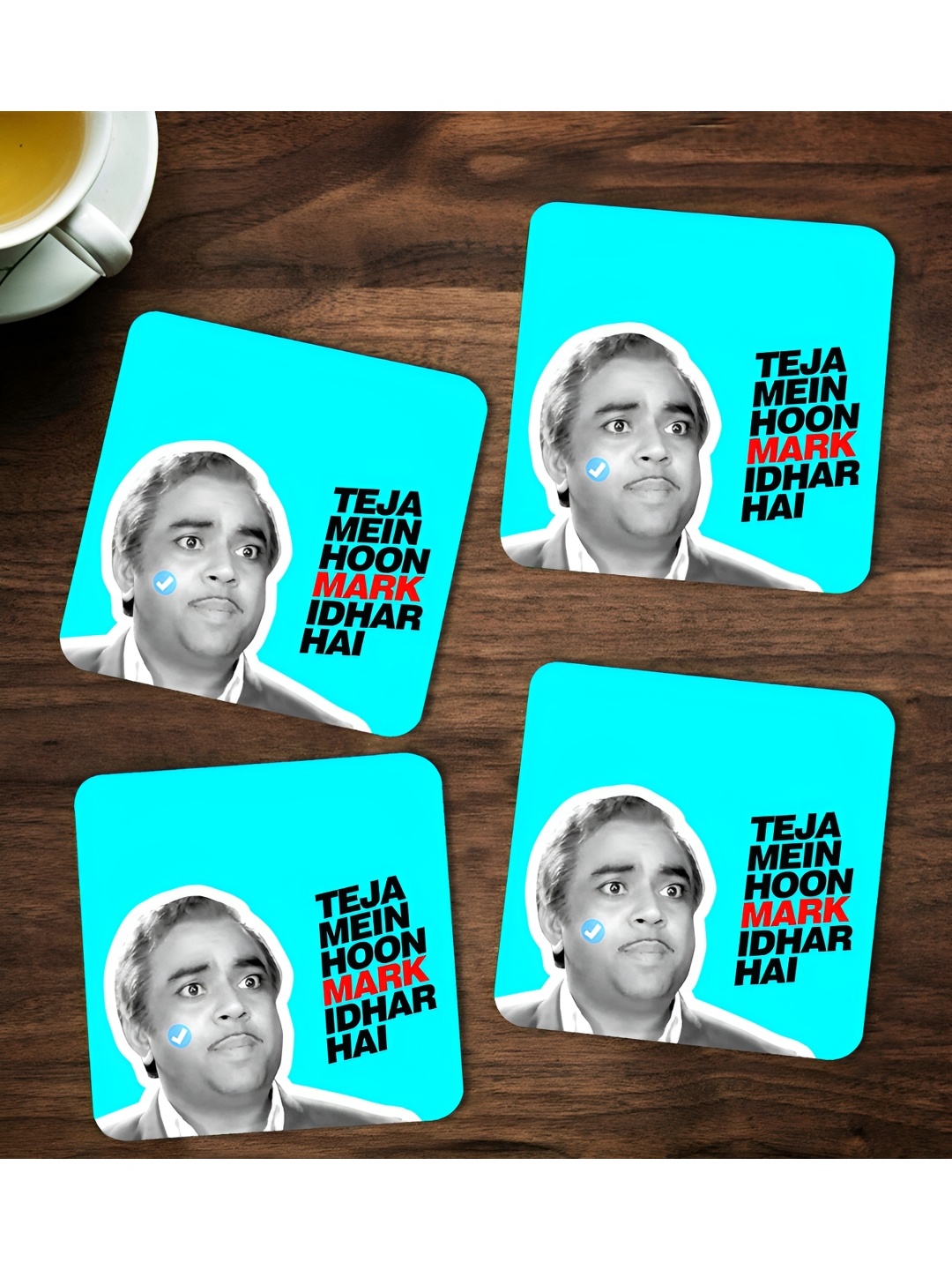 

ARTBUG 4 Pieces Blue & Grey Printed Coasters