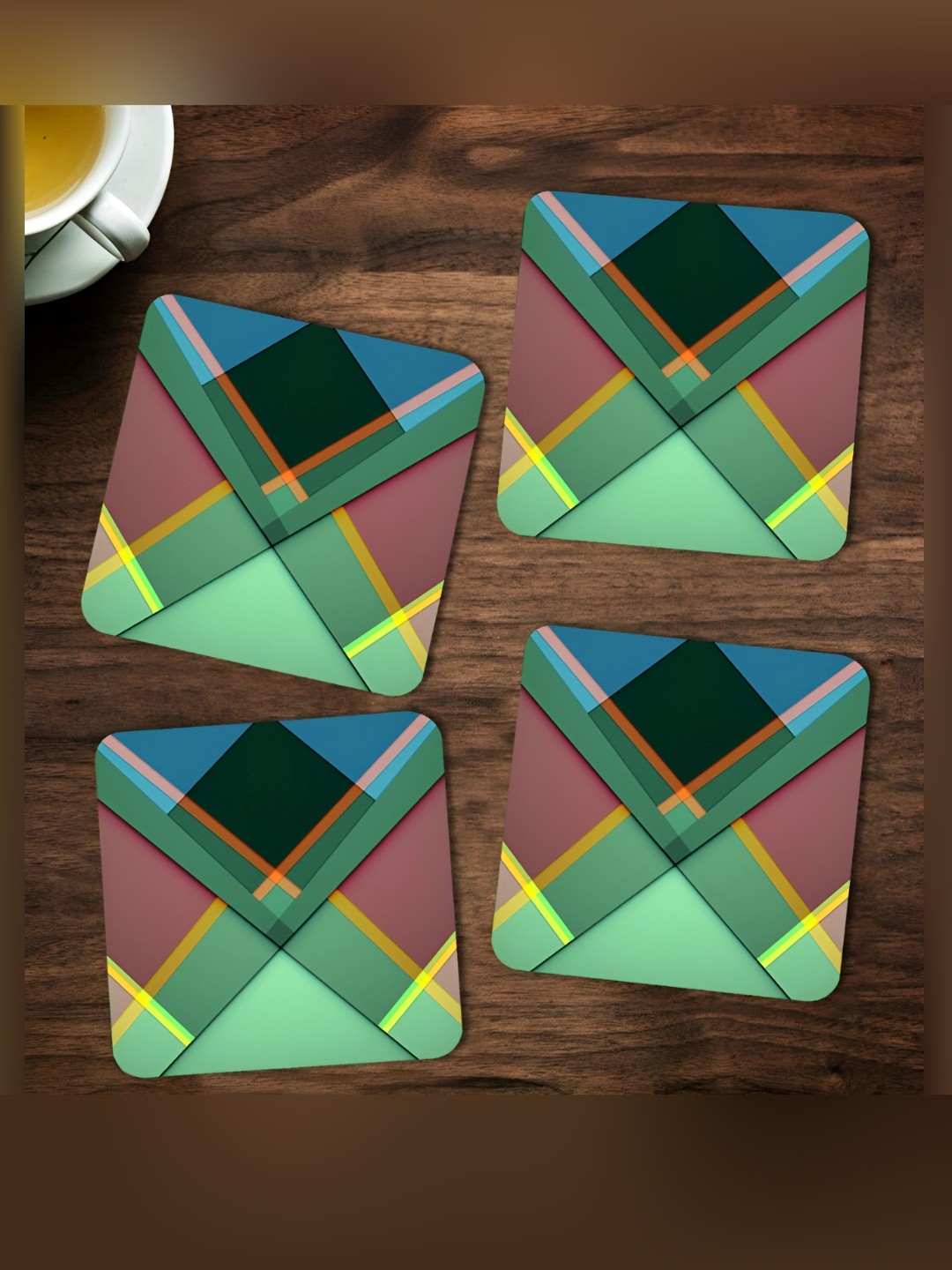 

ARTBUG 4 Pieces Green & Blue Abstract Printed Coasters