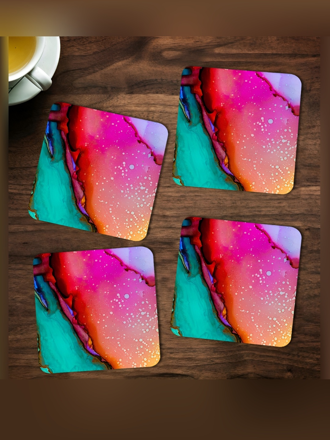 

ARTBUG 4 Pieces Blue & Pink Abstract Printed Coasters